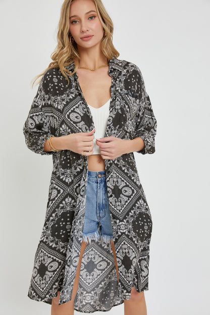 Bandana Shirt Dress - Charcoal - Curvy