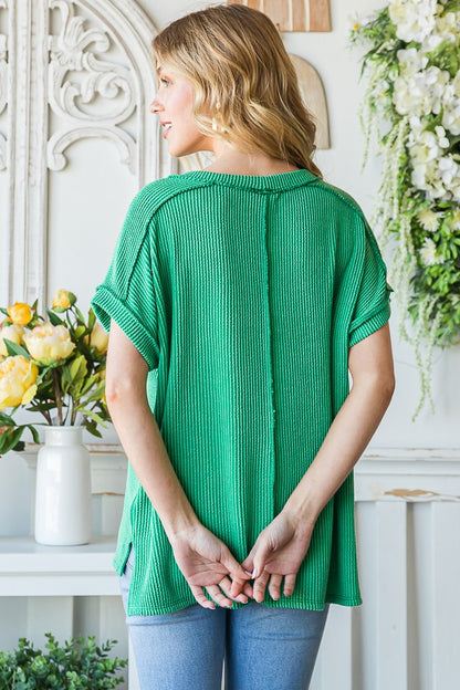 Green Rib Top - Curvy