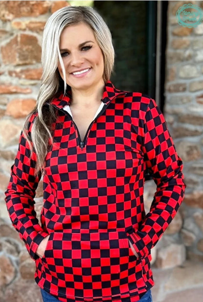 Pep Rally Pullover - Red & Black Curvy